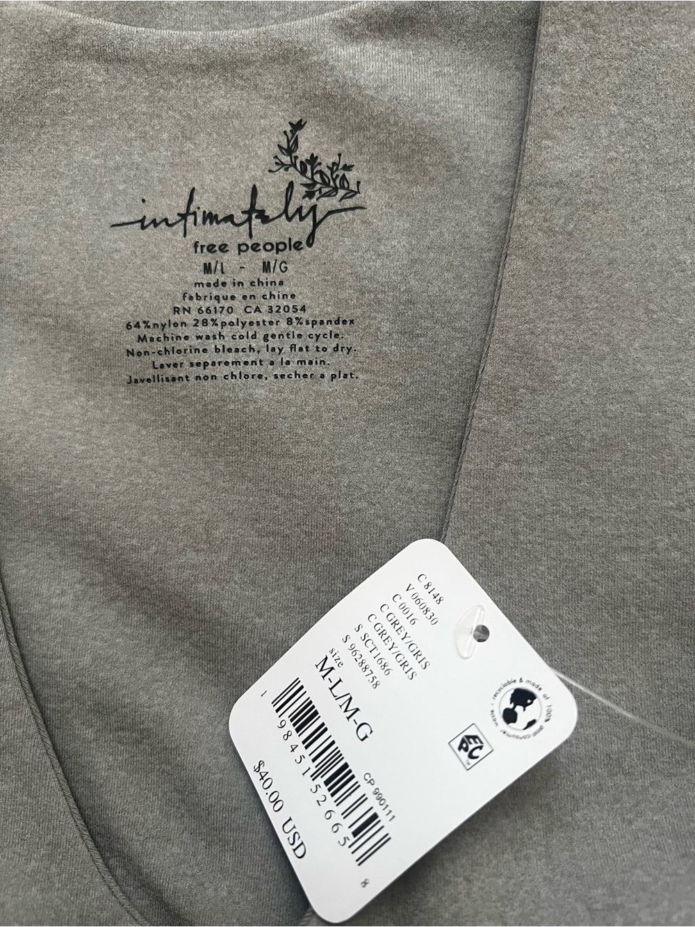 Free People Clean Lines Muscle Cami NWT Heather Grey Seamless - Picture 4 of 5